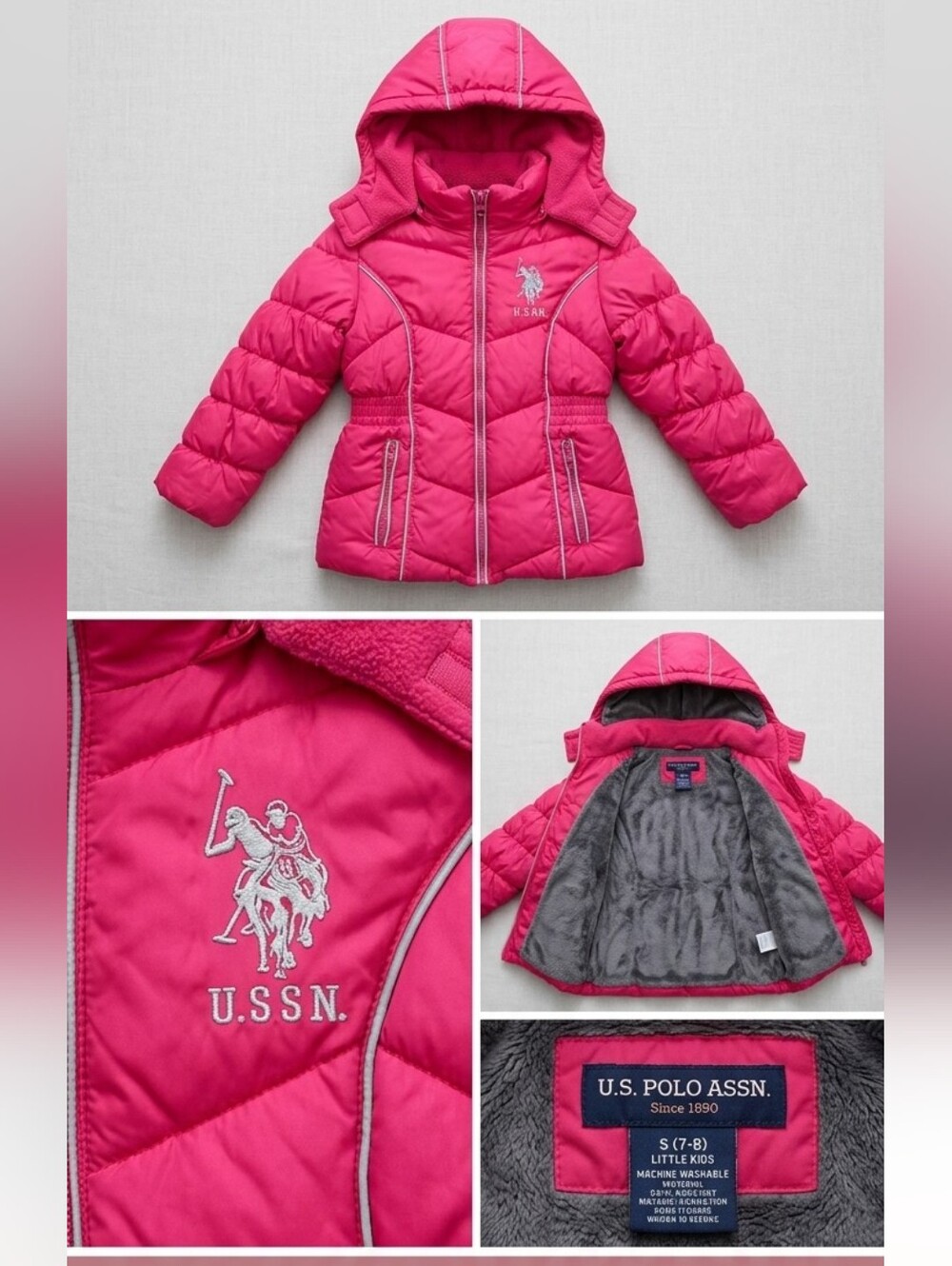 WINTER JACKET : US POLO ASSN GIRLS BUBBLE JACKET WITH DETACHABLE HOOD ( …